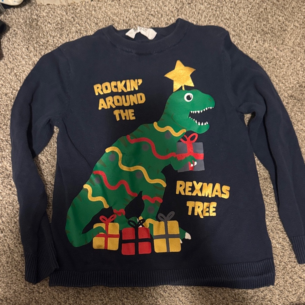 H&M Navy Blue Dinosaur Christmas Sweater